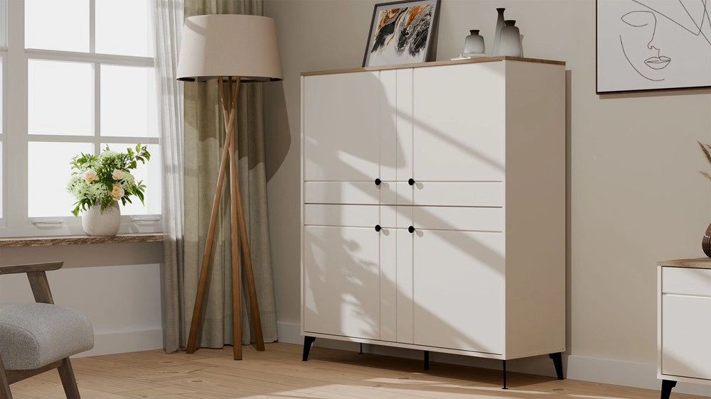 Cassettiera POINT 4d cashmere beige rovere CASTELLO mobile 4 ante 8 ripiani per soggiorno