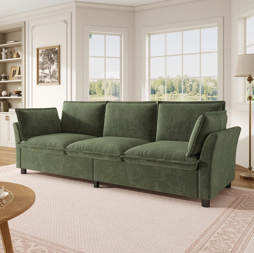 Divano modulare 3 posti in chenille 220 cm; verde