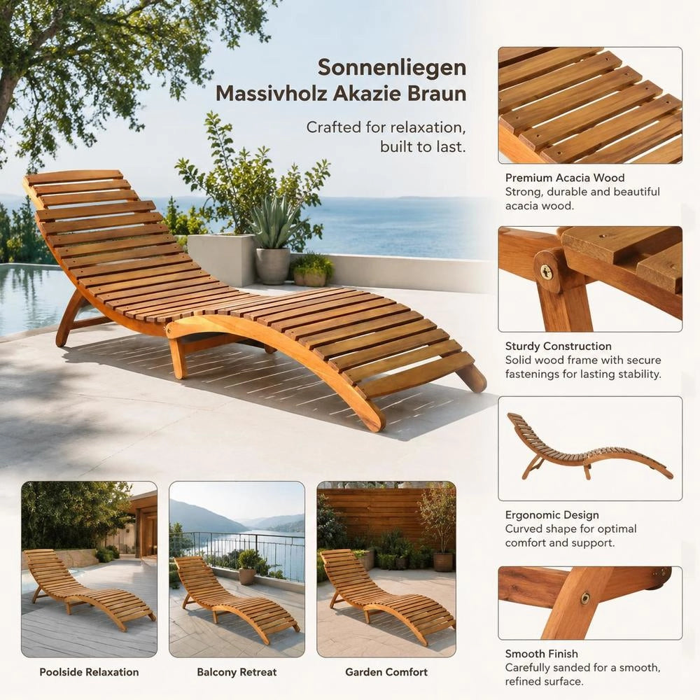 Sun Lounger Solid Acacia Wood Brown