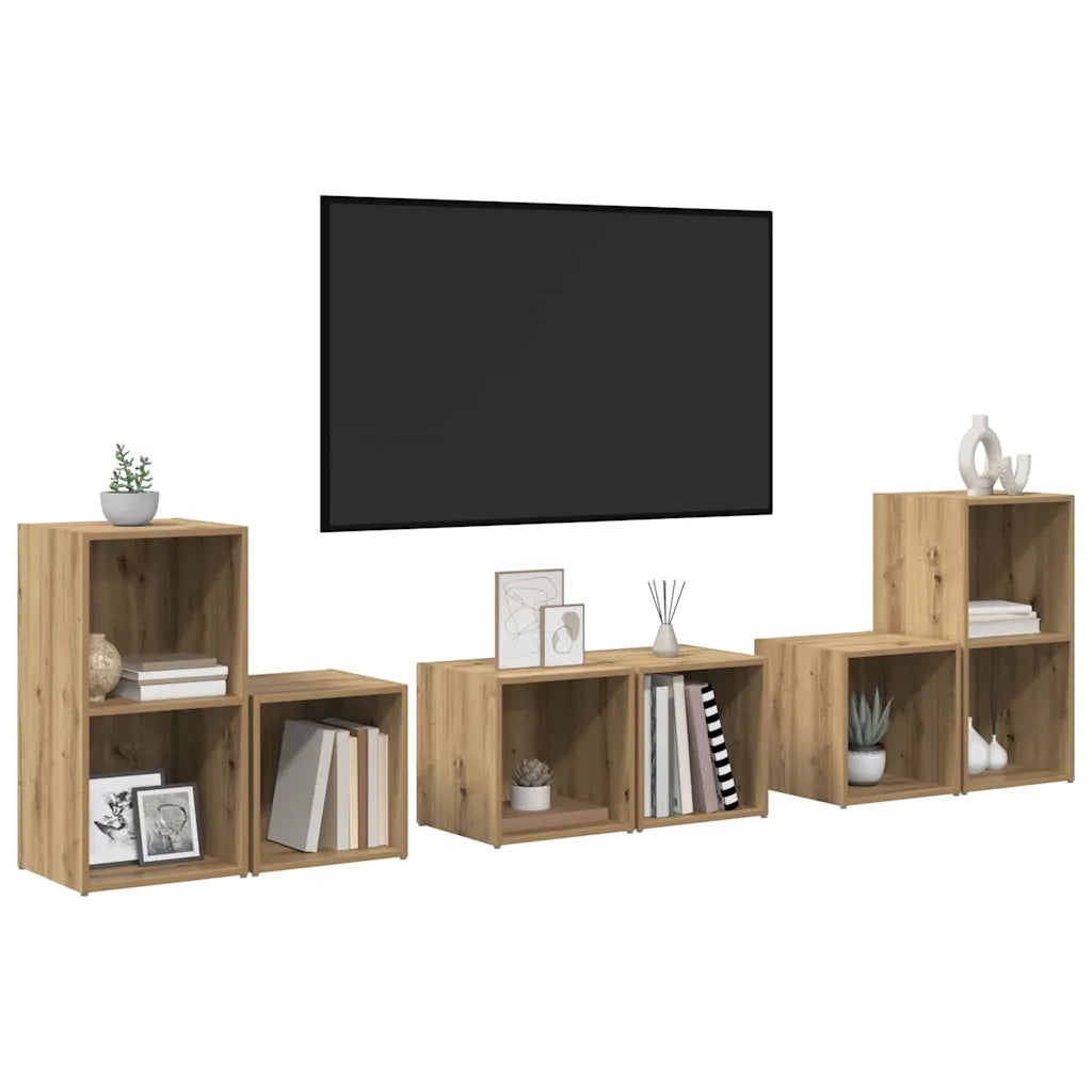 Set mobile TV 6 pz-Set di 6 Credenza per TV Rovere artigianale Legno multistrato 154158