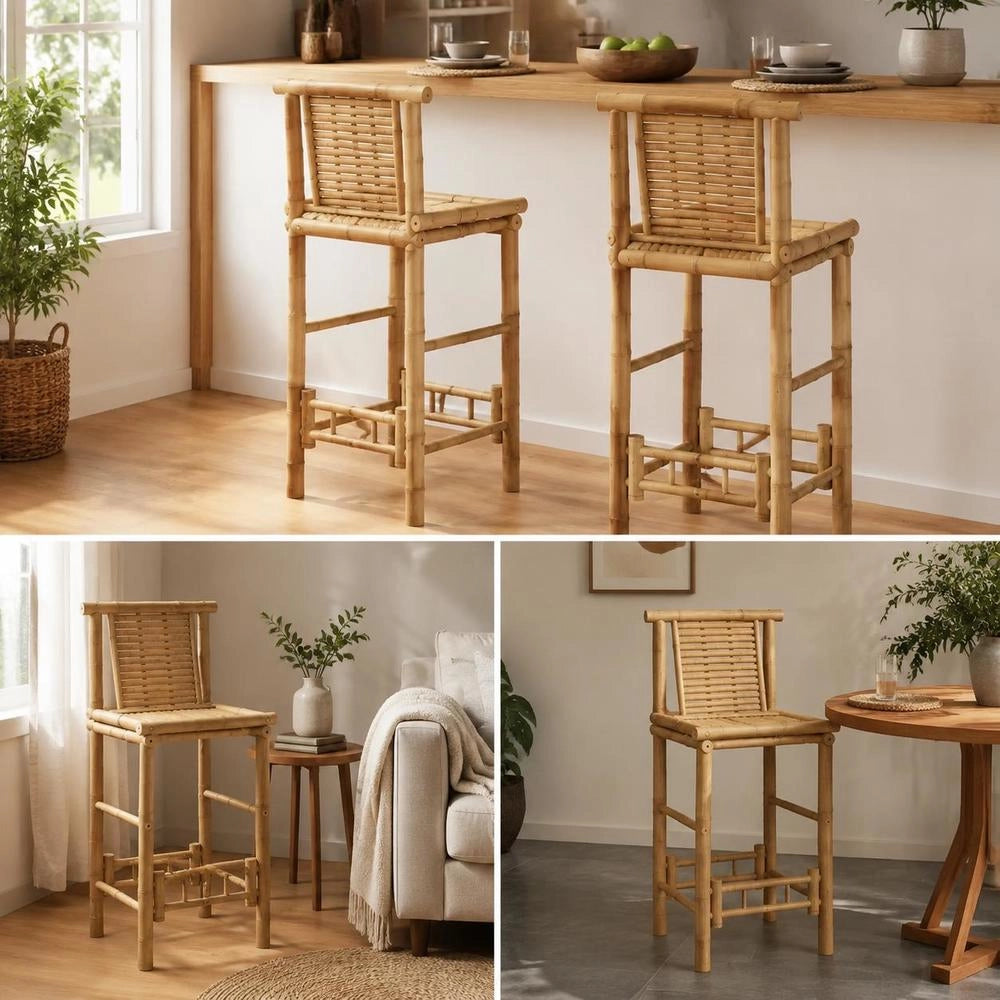 Bar Stools, 2 Pieces, Bamboo