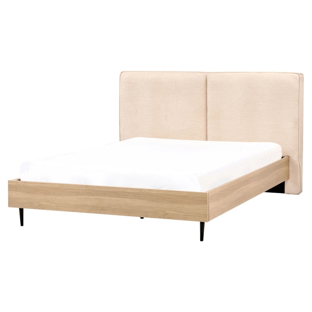 Letto matrimoniale in tessuto bouclè beige con testiera imbottita 160 x 200 cm stile moderno