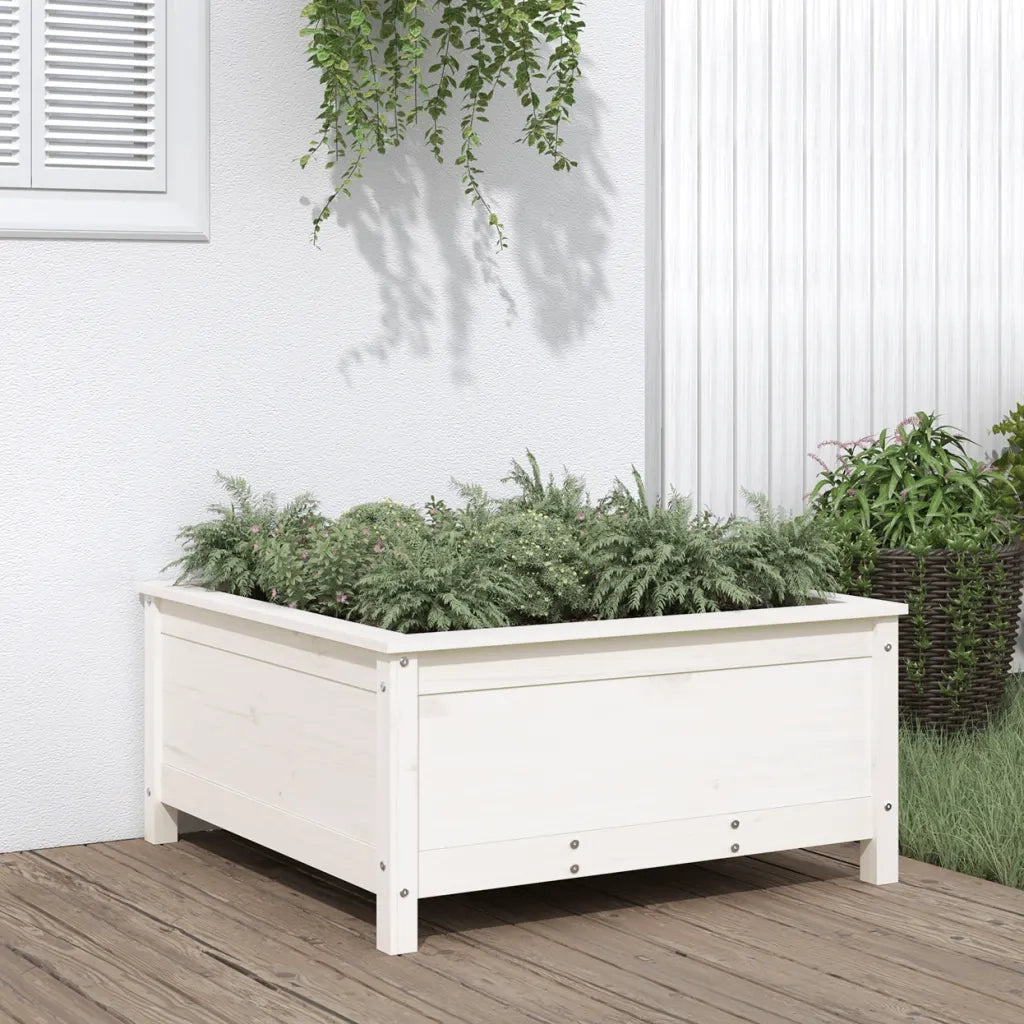 Fioriera da Giardino Bianca 82,5x82,5x39cm Legno Massello Pino 825297