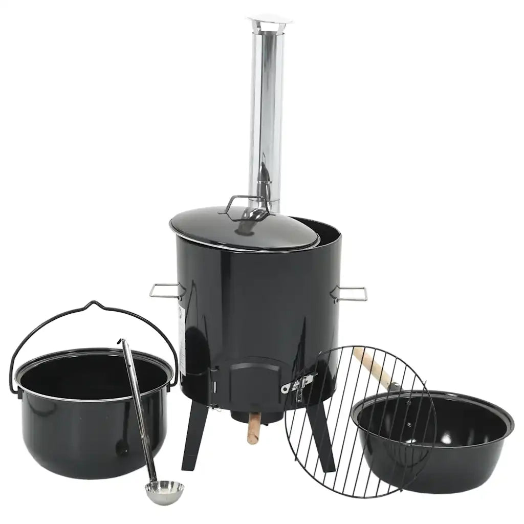 Cannone Gulasch con Camino e Coperchio Nero Acciaio Smaltato CFW1093226