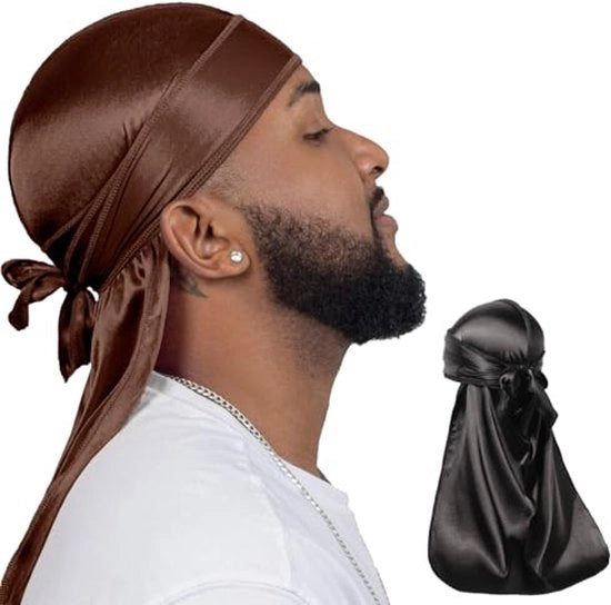 Kit durag a due pezzi in seta per uomini e donne con capelli ondulati, finitura in seta di alta qualità.