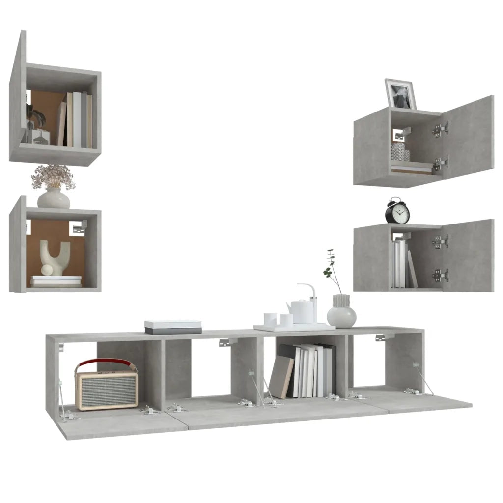 Set di Mobili Porta TV 6 pz Grigio Cemento in Legno Multistrato 3114257