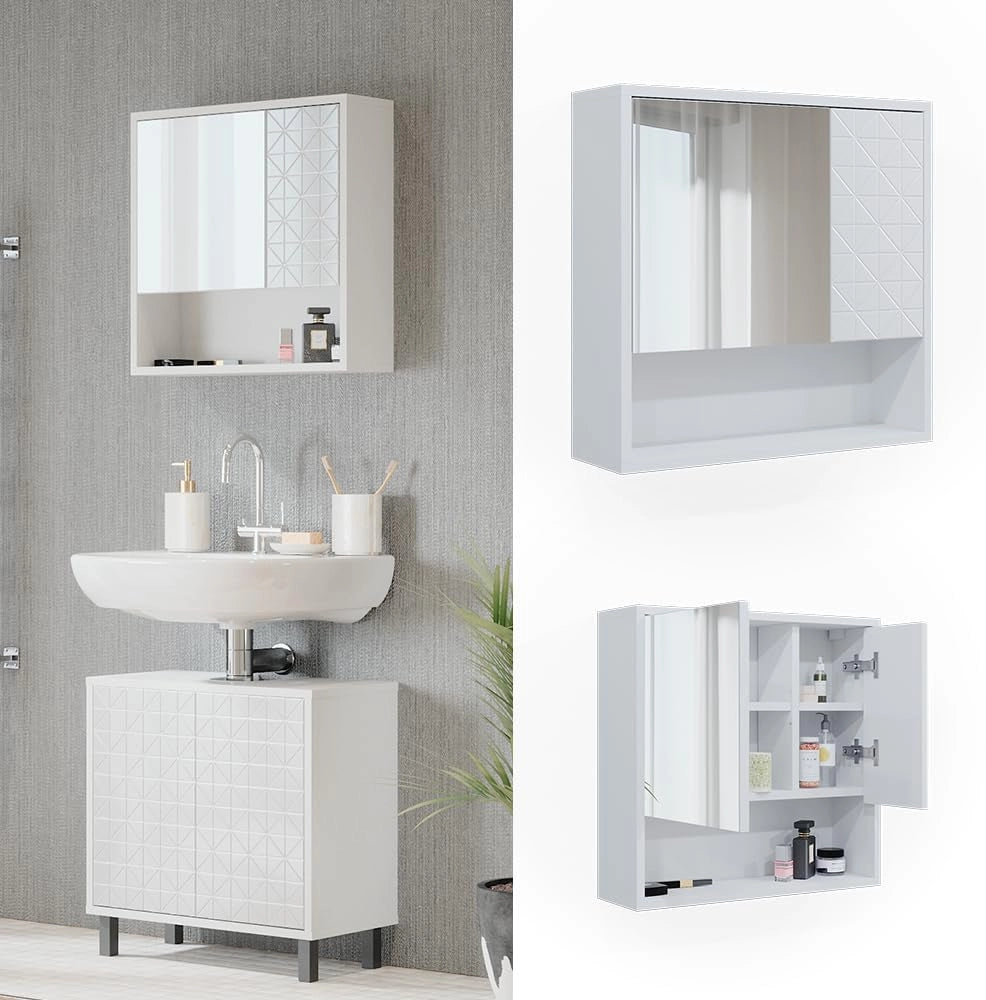 Specchio contenitore bagno Agasta, Bianco, 54 x 53 cm, combinabile con i mobili Agasta per riporre oggetti in bagno