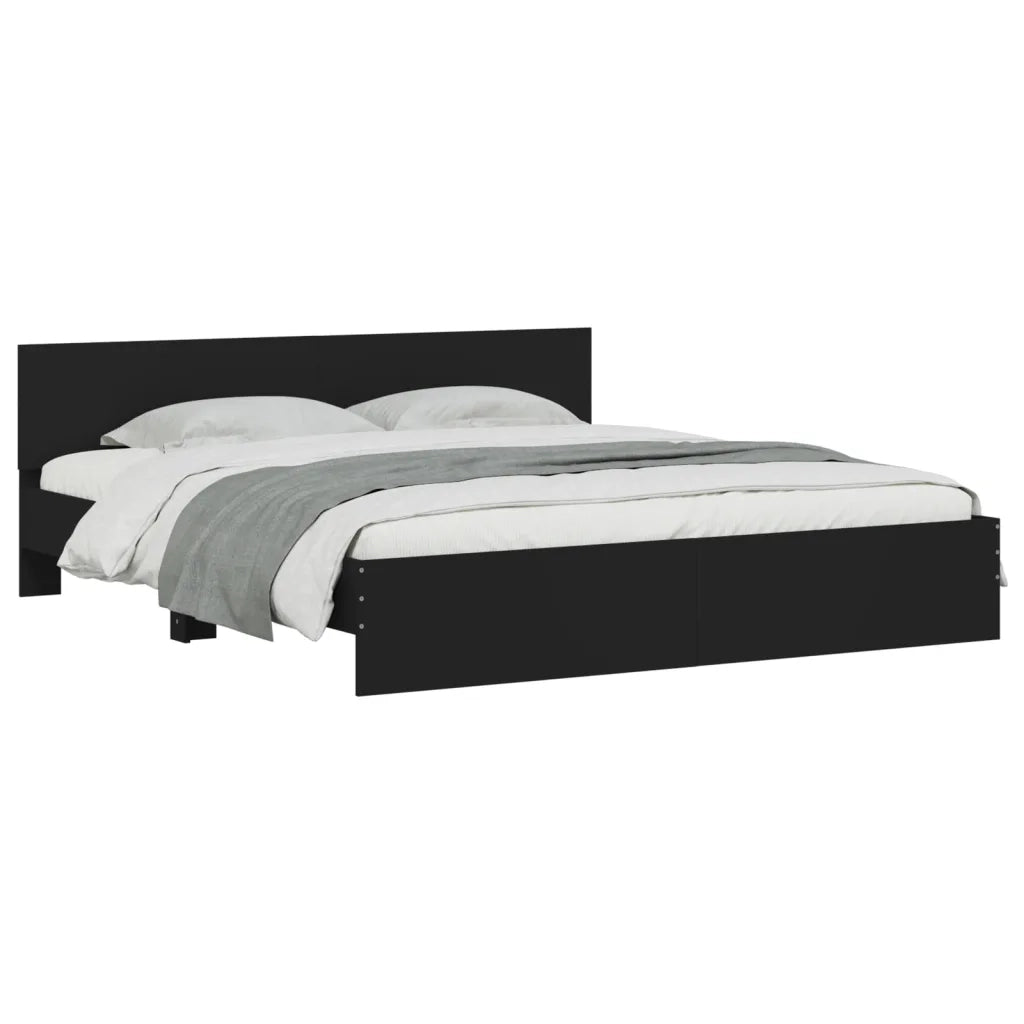 Letto matrimoniale | Letto per adulti | Giroletto con Testiera Nero 200x200 cm