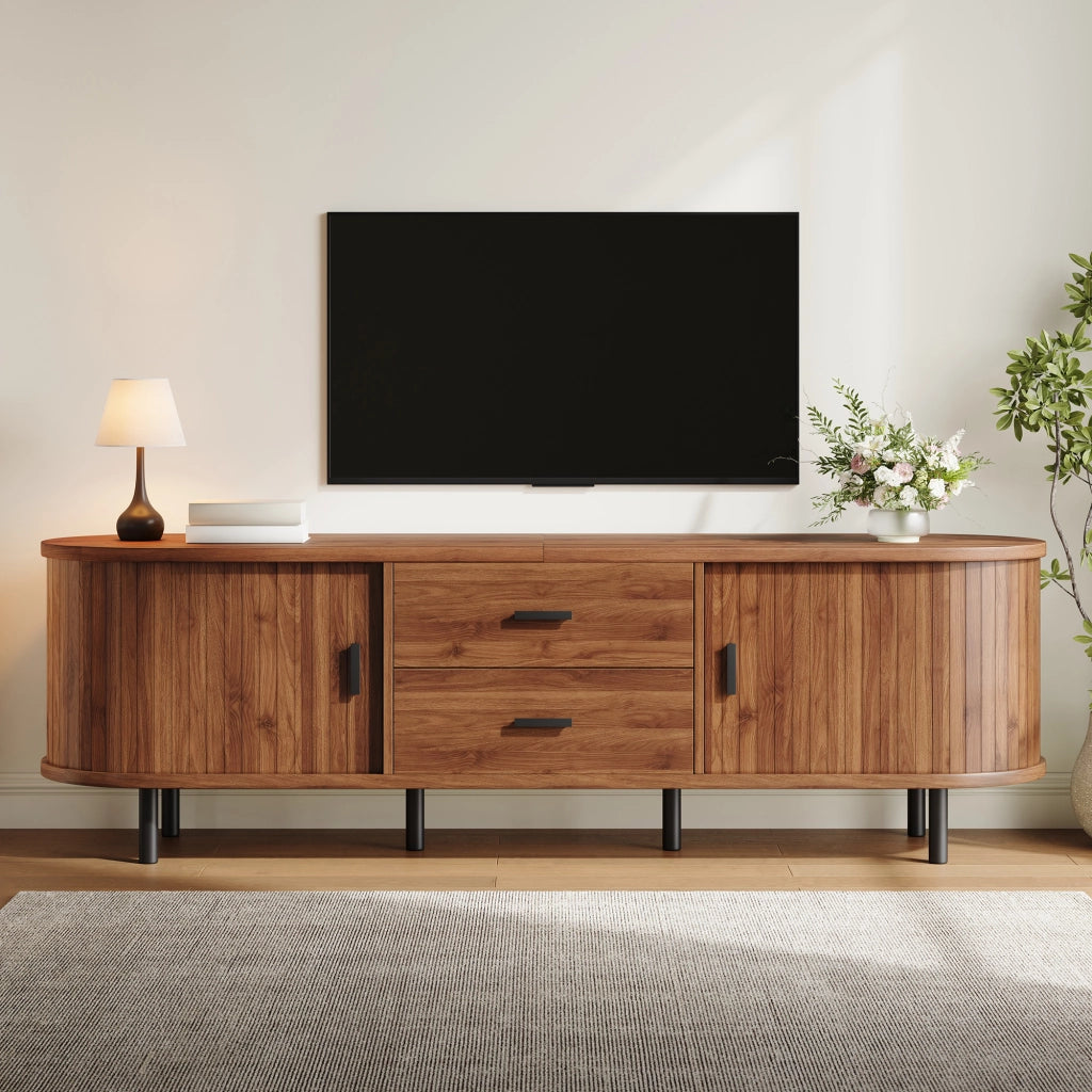 Mobile TV con 2 ante scorrevoli e 2 cassetti; per soggiorno; in MDF e PB; 160×40×55 cm; noce