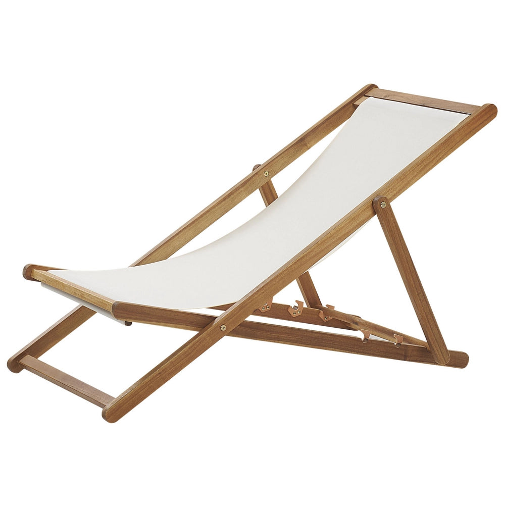 Sedia a sdraio da giardino in tessuto beige cuscino poggiatesta sedile reclinabile pieghevole struttura in marrone chiaro