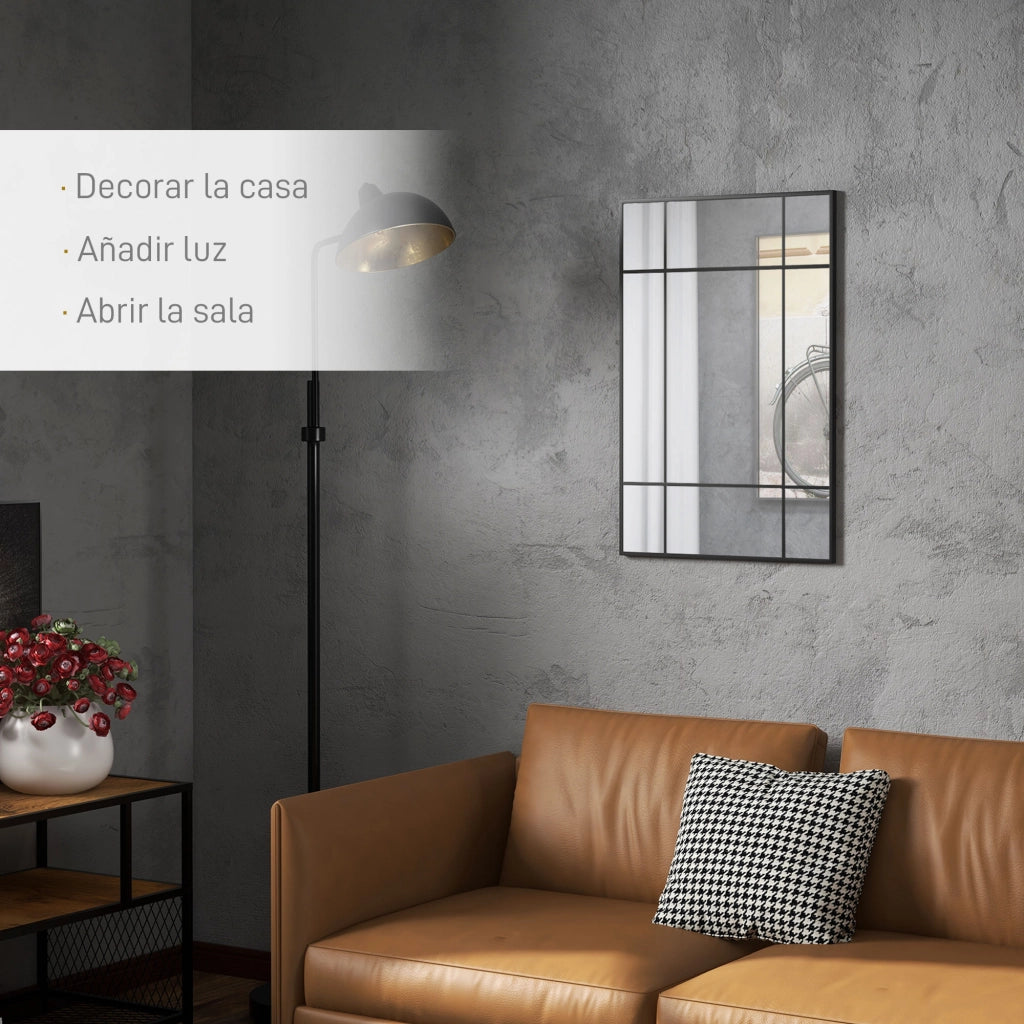 Specchio da Parete Rettangolare con Cornice in Metallo ¨C zephmum ¨C Nero 90x60 cm