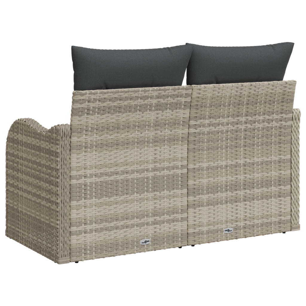 Divano da giardino a 2 posti con cuscini grigio chiaro in rattan sintetico