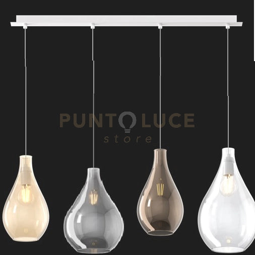 SOSPENSIONE BIANCO 4 LUCI RETTANGOLARE VETRI (2 PICCOLI (1XAM+1XBR)+2 MEDI (1XFU+1XTR)) 1193BI-S4 RPM-MC
