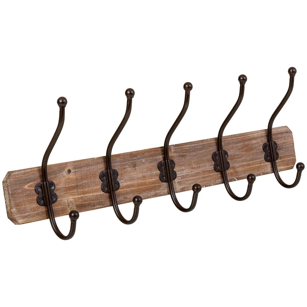 Appendiabiti da parete in legno con 5 ganci 60x1,3x8h cm