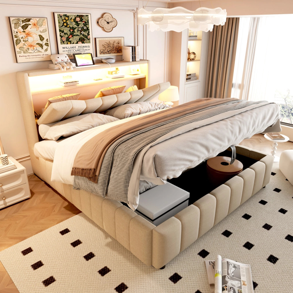 Letto matrimoniale 140x200 cm con contenitore idraulico e LED