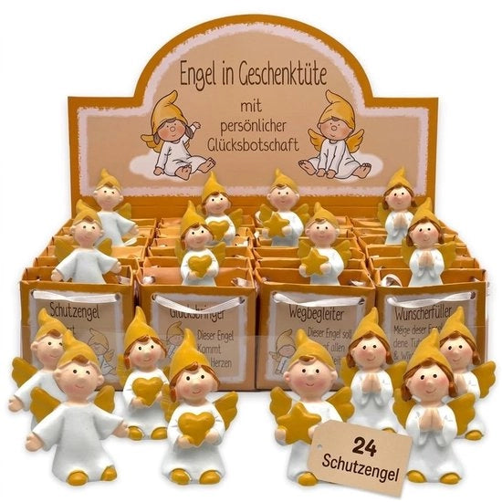Set di 24 Angeli Protettori - Portafortuna - Decorazione per Finestre - Regalo per Ospiti - Dipinto a Mano - Confezionato in Scatola Regalo - Angeli