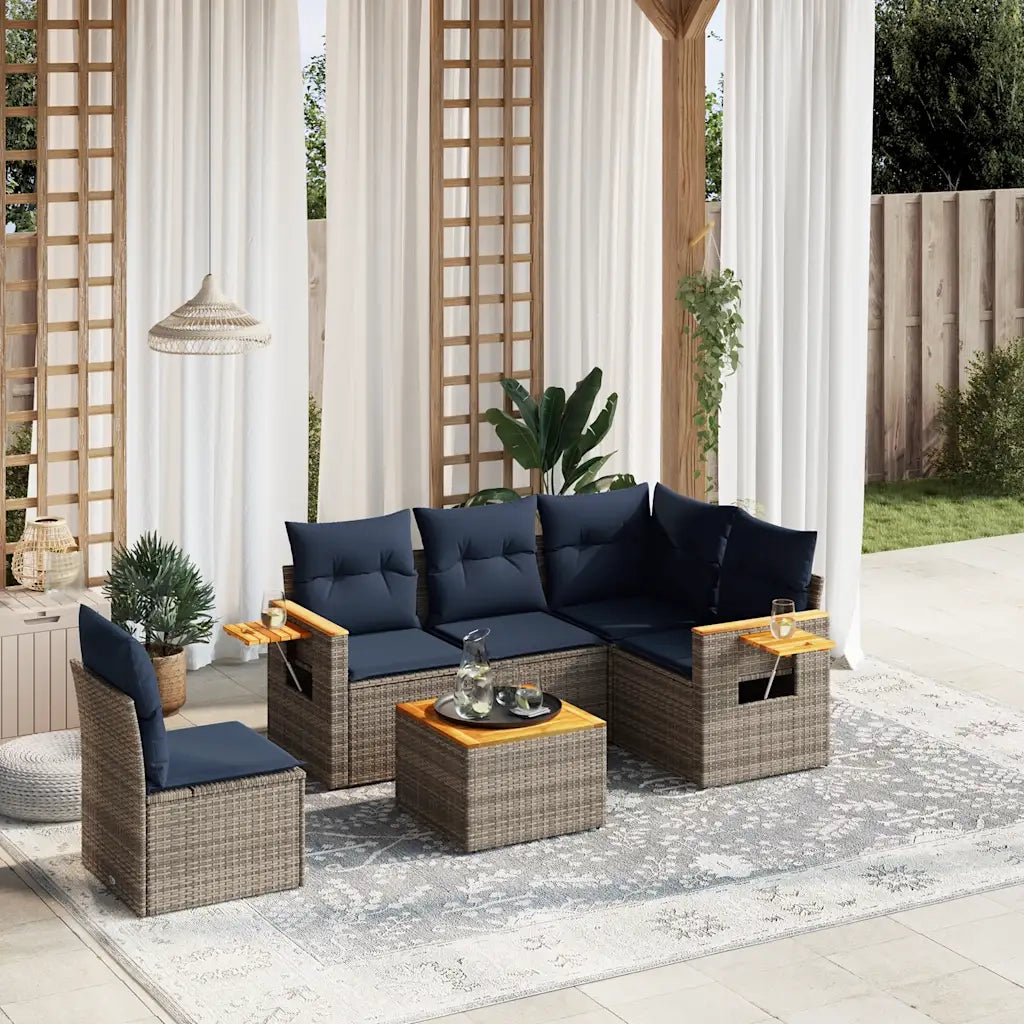 Set Divani da Giardino 6 pz con Cuscini Grigio in Polyrattan
