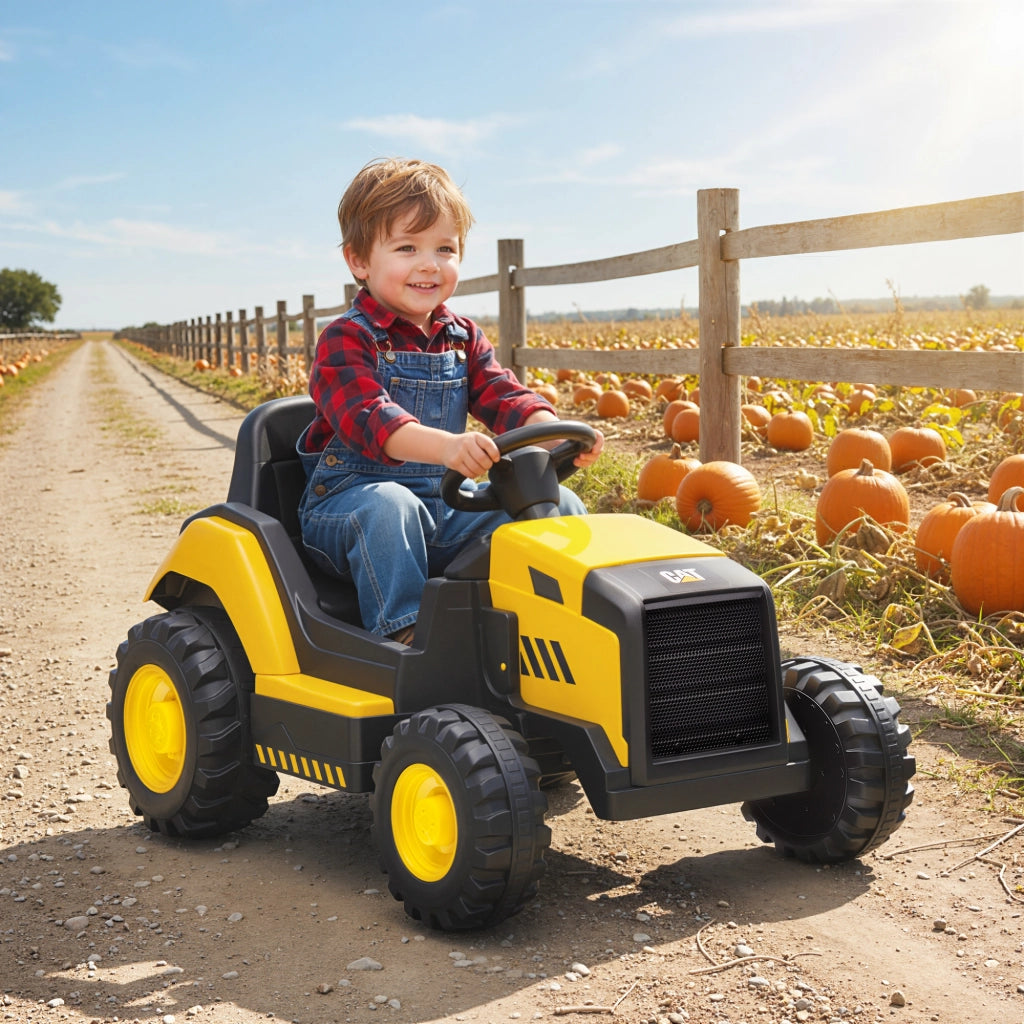 Macchina Elettrica per Bambini 3-6 Anni Marchio Ufficiale CAT 12V. Guida Manuale e con Telecomando. Giallo