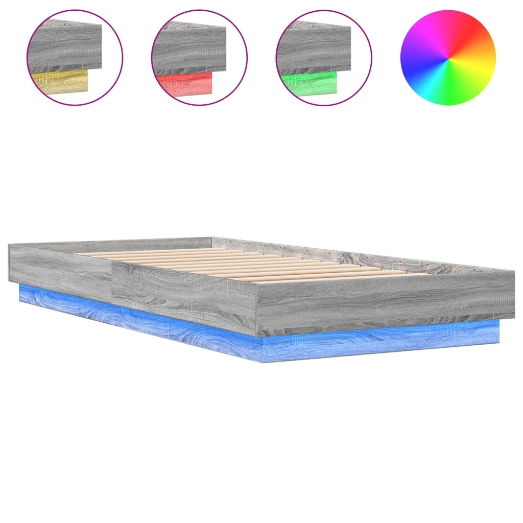 Giroletto con LED-Struttura Letto Grigio Sonoma 100x200 cm