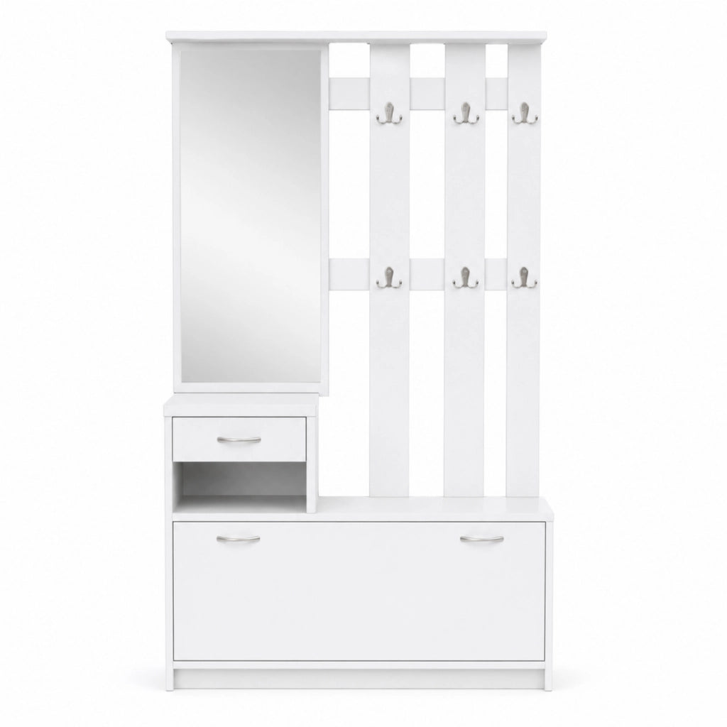 Mobile Ingresso Attaccapanni Con Scarpiera E Specchio Salvaspazio Per Entratina 97 x 35 x 25 cm Bianco