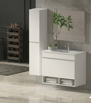 Mobile Bagno NEBARI Già Montato 1 cassetto, lavabo e specchio Bianco lucido 80x45 cm con colonna