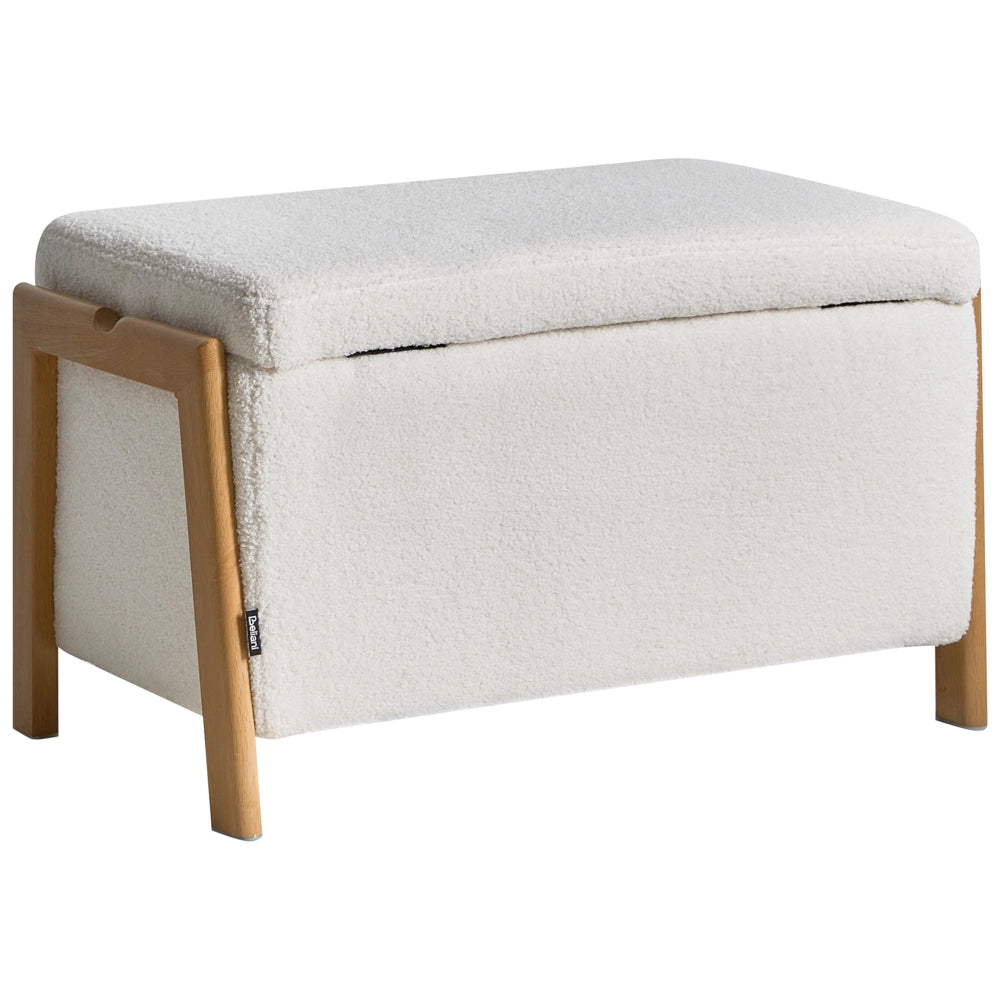 Panca stile moderno e glamour per camera da letto e soggiorno Rivestimento in essuto bouclè bianco contenitore