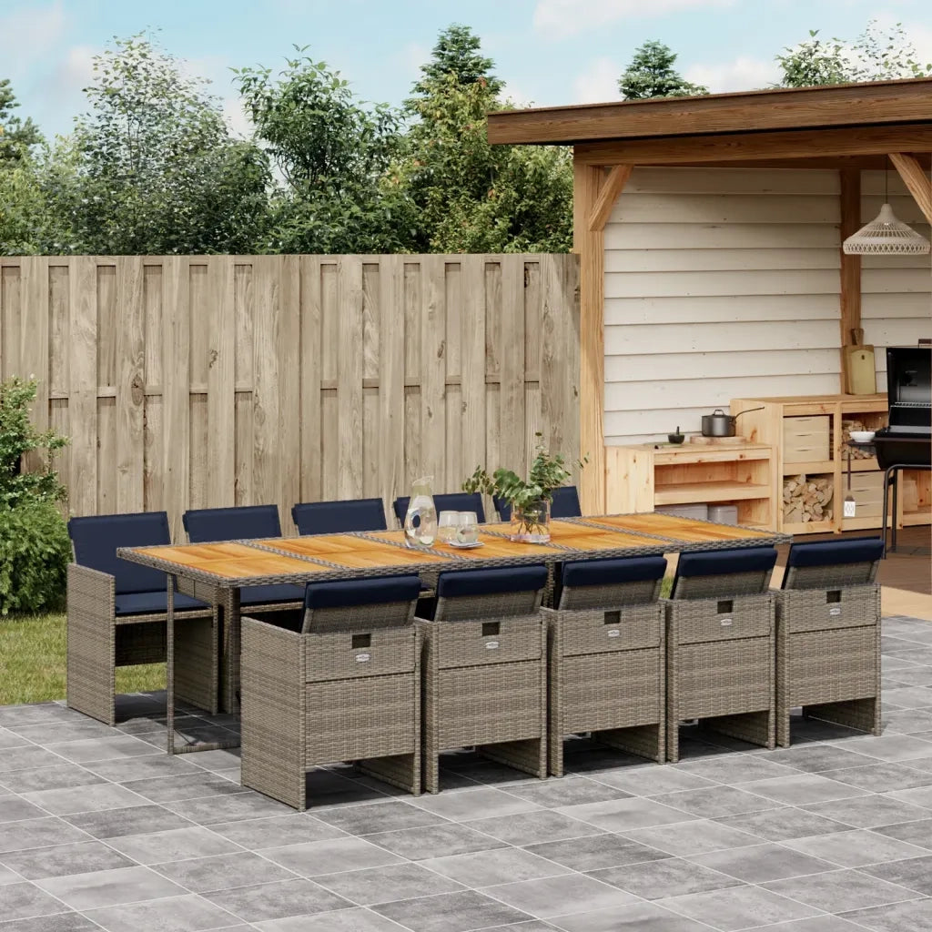Set da pranzo da giardino da 11 pz con Cuscini in Polyrattan Grigio 3277708