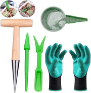 Set di coltivazione per piante, 5 pezzi, con pennello per piante, attrezzo per giardinaggio miniatura, con macchina da semina, contenitore per piante e guanti, per la piantagione di bulbi.