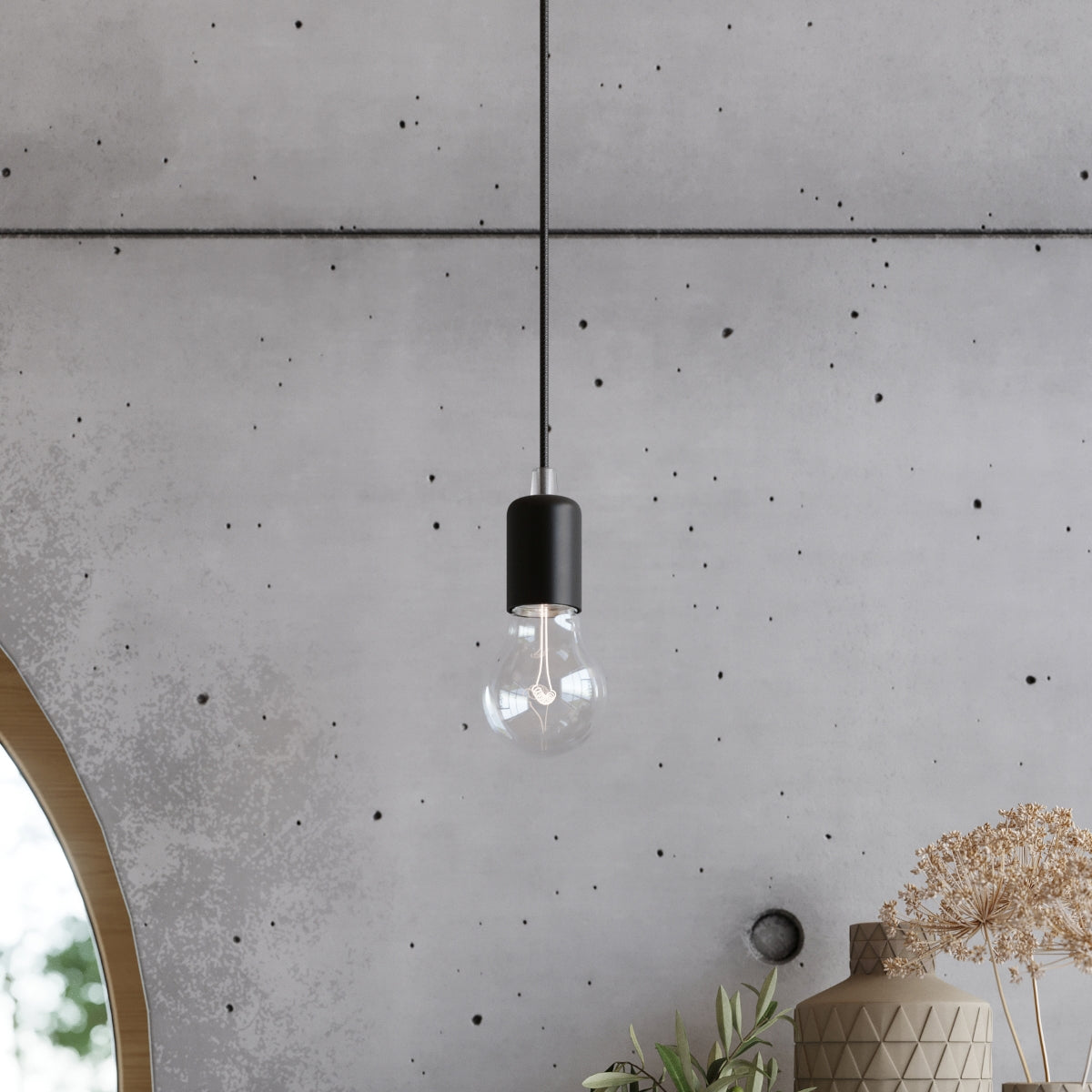Lampada a sospensione Loft EDISON Nickel a 7 luci, tessuto in acciaio nero, 300 cm
