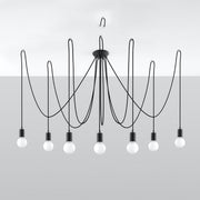 Lampada a sospensione Loft EDISON Nickel a 7 luci, tessuto in acciaio nero, 300 cm