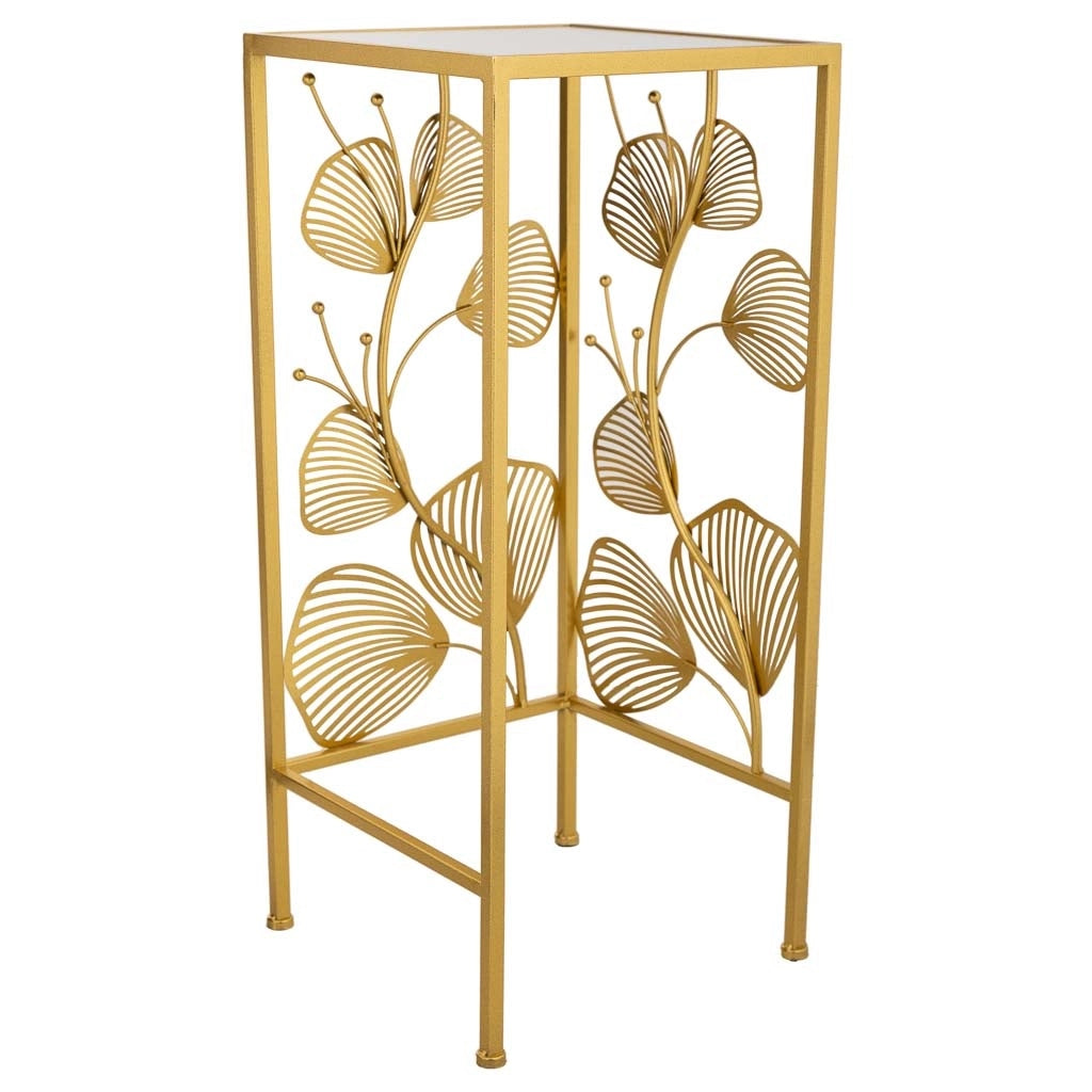 Tavolino angolare quadrato in metallo oro 31x31x71
