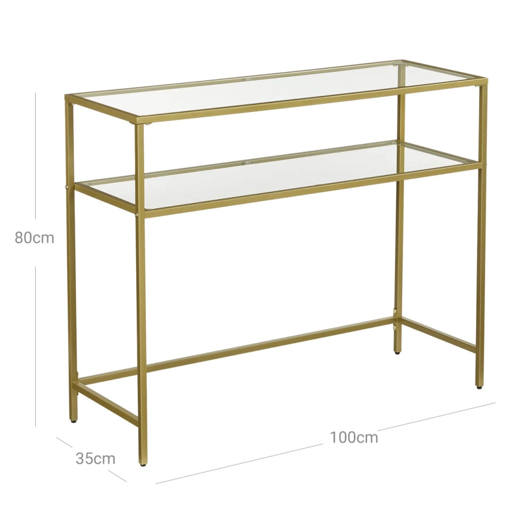 Tavolo consolle tavolo da ingresso 100 x 35 x 80 cm tavolino piano in vetro temperato struttura in metallo 2 livelli piedini regolabili per soggiorno ingresso corridoio oro 12_0007517