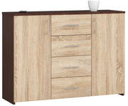Cassettiera AKORD K45 Cassettiera Wengé 110 cm 2 ante 4 cassetti inserto frontale Sonoma Quercia 110x35x80 cm