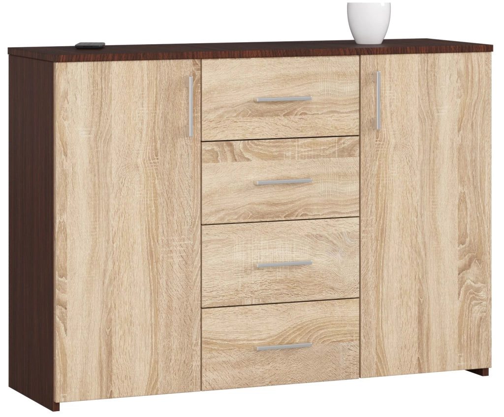 Cassettiera AKORD K45 Cassettiera Wengé 110 cm 2 ante 4 cassetti inserto frontale Sonoma Quercia 110x35x80 cm