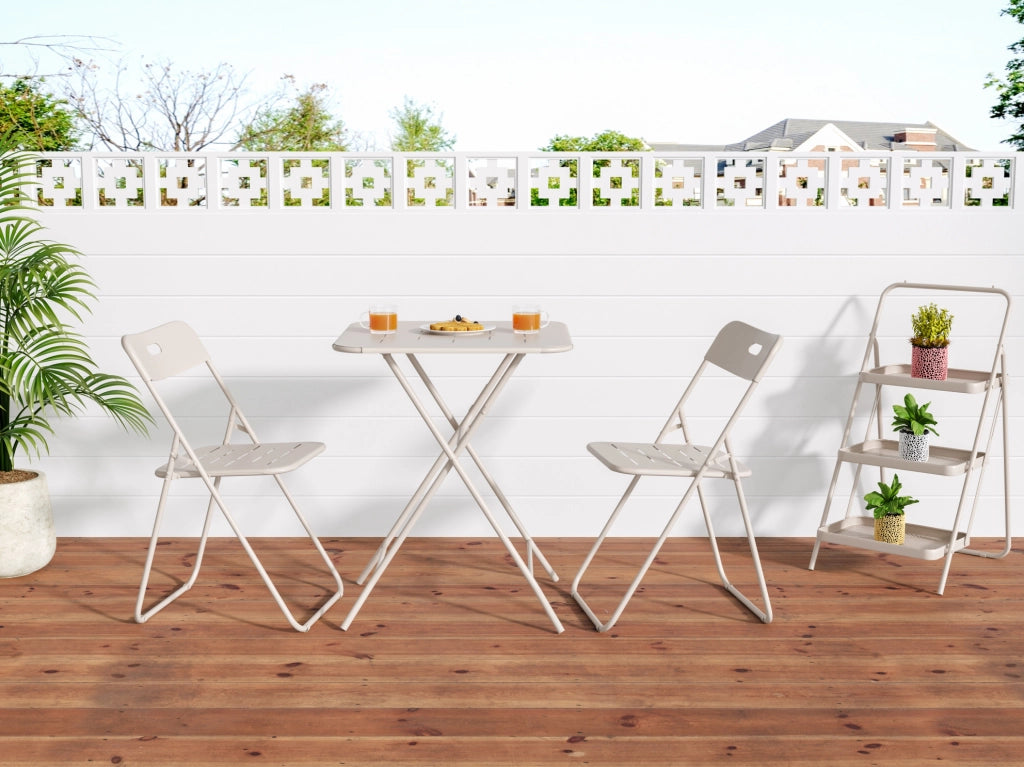 Set bistrot da esterno pieghevole 3 pezzi; 2 sedie e tavolo; beige