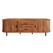 Mobile TV con 2 porte scorrevoli; 2 cassetti e 5 piedi in metallo; vani aperti; per soggiorno; 160 × 40 × 55 cm