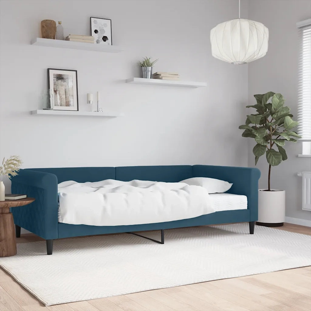 Divano Letto con Materasso Blu 100x200 cm in Velluto 3197753