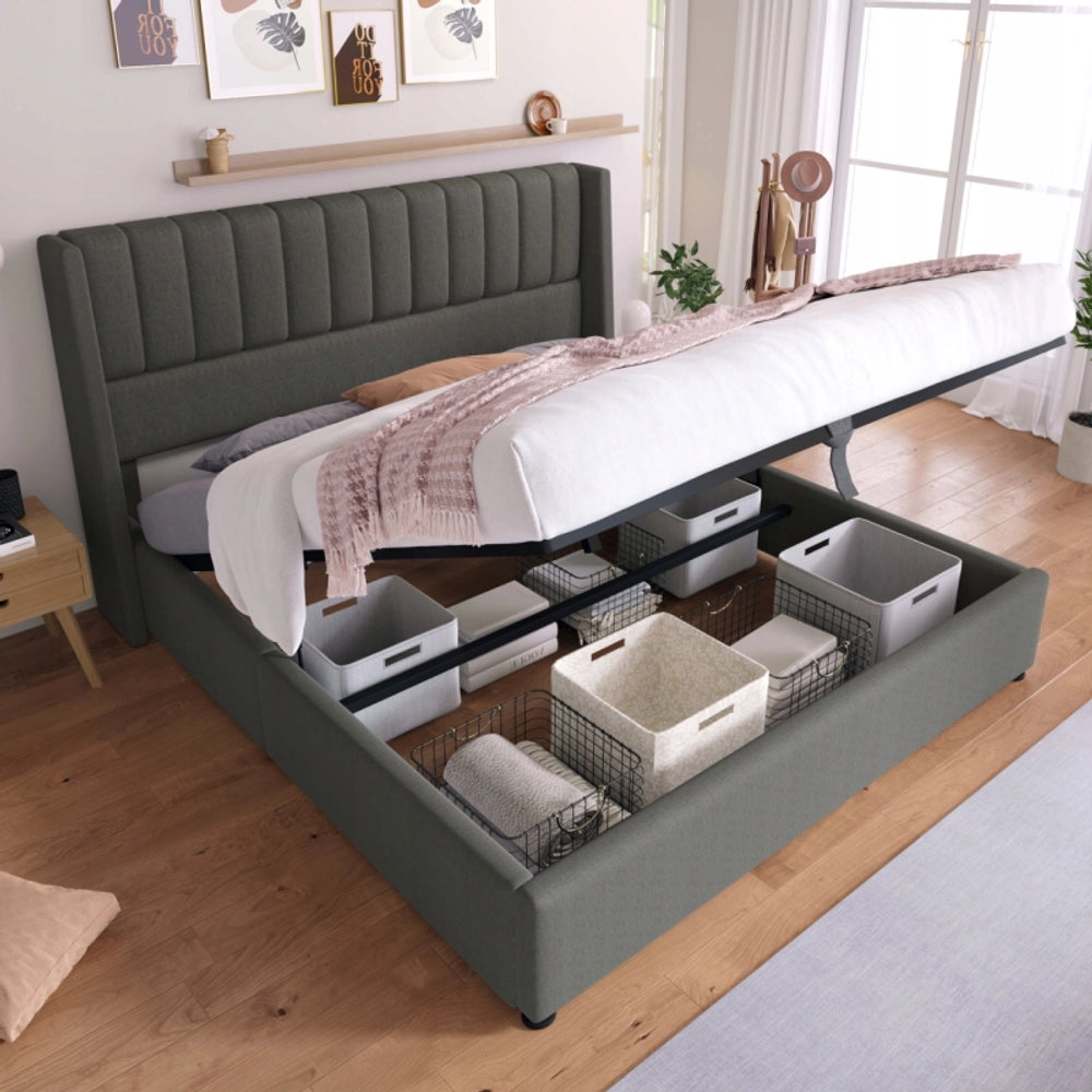 Letto con sistema idraulico - Xylo - 160x200 cm - Grigio - Con contenitore