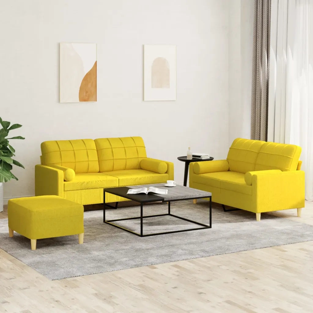 Set di Divani 3 pz con Cuscini Giallo Chiaro in Tessuto 3201303