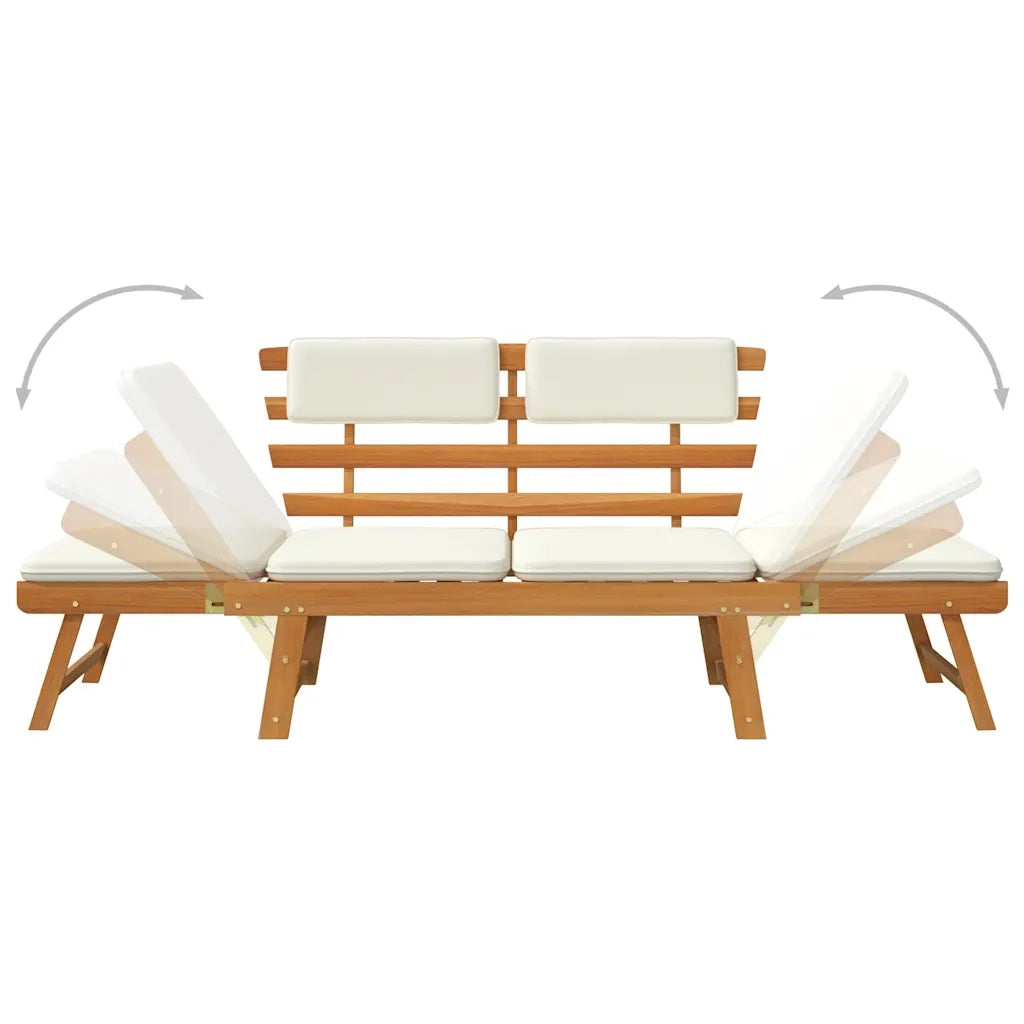 Panca da Giardino con Cuscini-Sgabello-Panca da esterno 2-in-1 190 cm in Massello Acacia