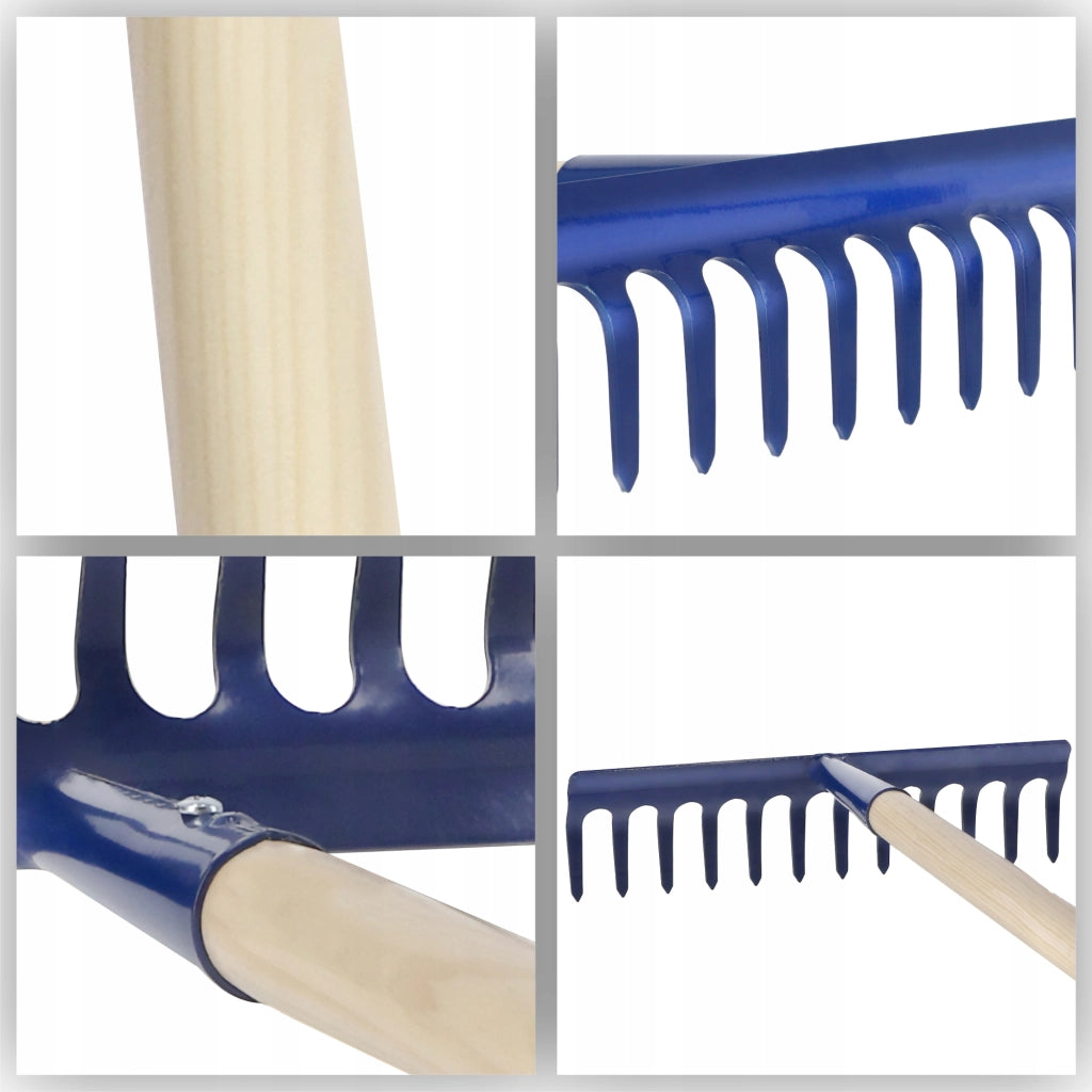 Rastrello da giardino KADAX con manico in legno, 140 cm, in acciaio temprato, a 12 denti