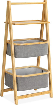 Pannelli da bagno in bambù con contenitori 99 x 44 x 33 cm Pannelli da bagno in bambù con contenitori per l'asciugatrice - 2 contenitori per la lavanderia