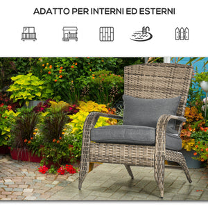 Sedia da Giardino 64x80x90 cm in Rattan e Acciaio Marrone e Grigio
