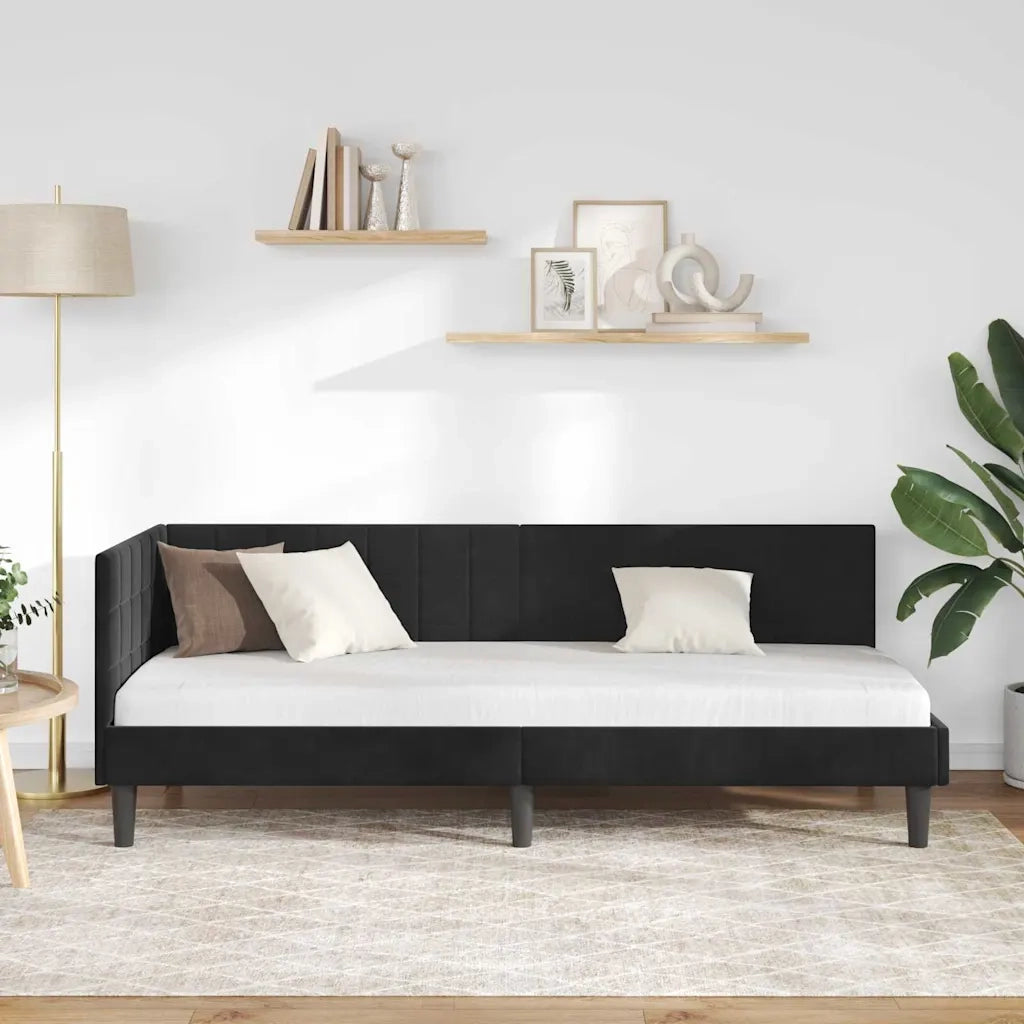Letto singolo | Letto per adulti | Cornice del letto ad angolo Nero 80 cm x 200 cm Velluto