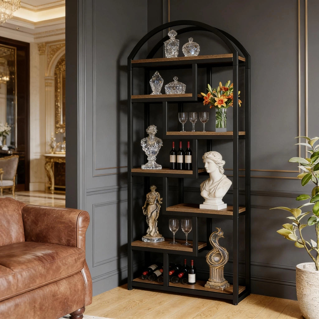 LIBRERIA 180 cm Design industriale MDF e metallo Nero/Marrone rustico