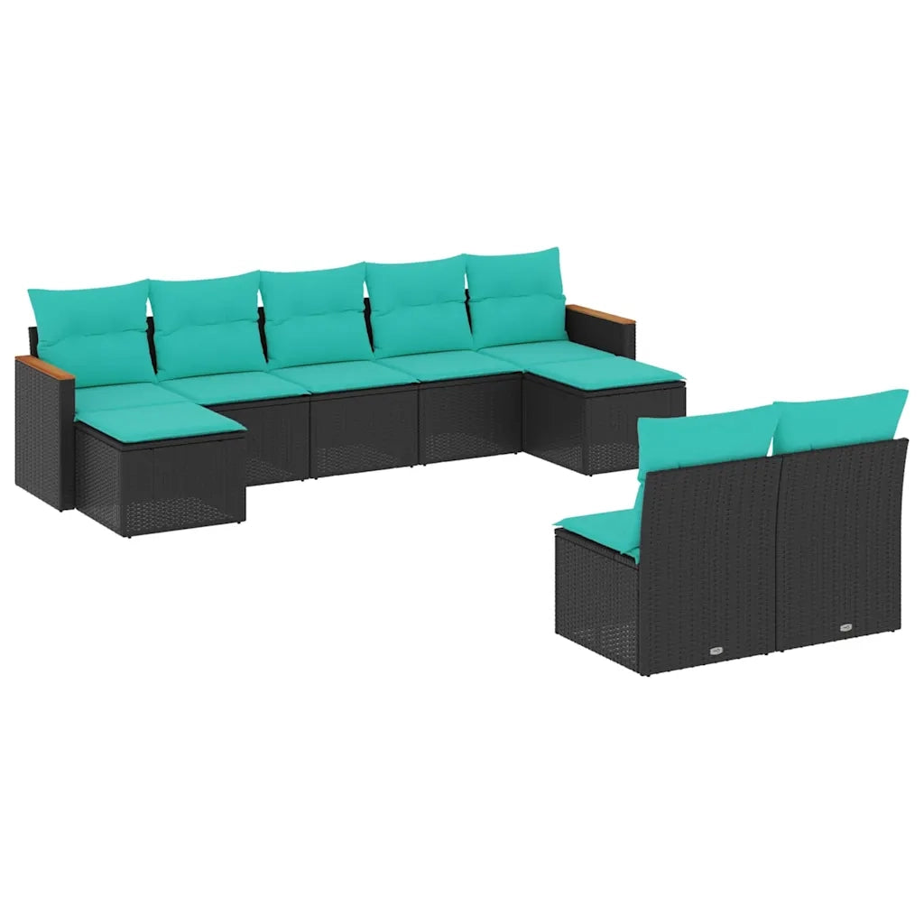 Set Divani da Giardino 9 pz con Cuscini Nero in Polyrattan 3226372