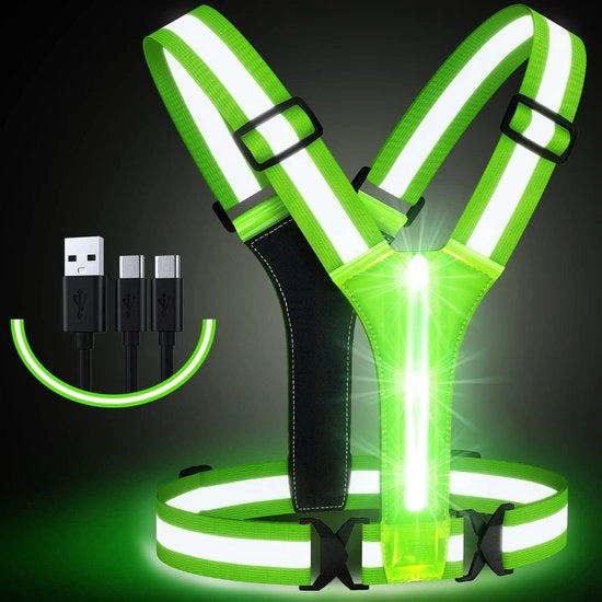 Vest con illuminazione LED ricaricabile via USB - alta visibilità - regolabile in altezza e larghezza - per jogging, corsa, ciclismo, camminata, motociclismo