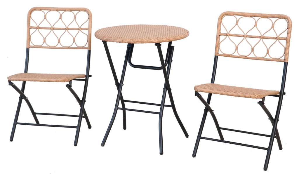 Set Salotto da Giardino Pieghevole 2 Sedie e Tavolino in Acciaio e Polirattan Maui Nero e Naturale