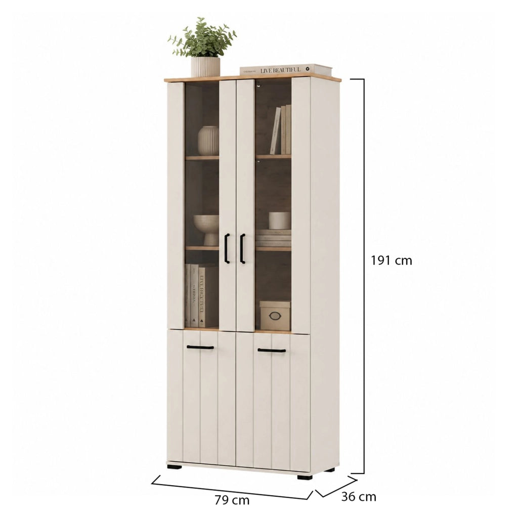 Mobile Espositore Tadas, Vetrina 4 Ripiani, 79x36x191h cm Bianco Crema