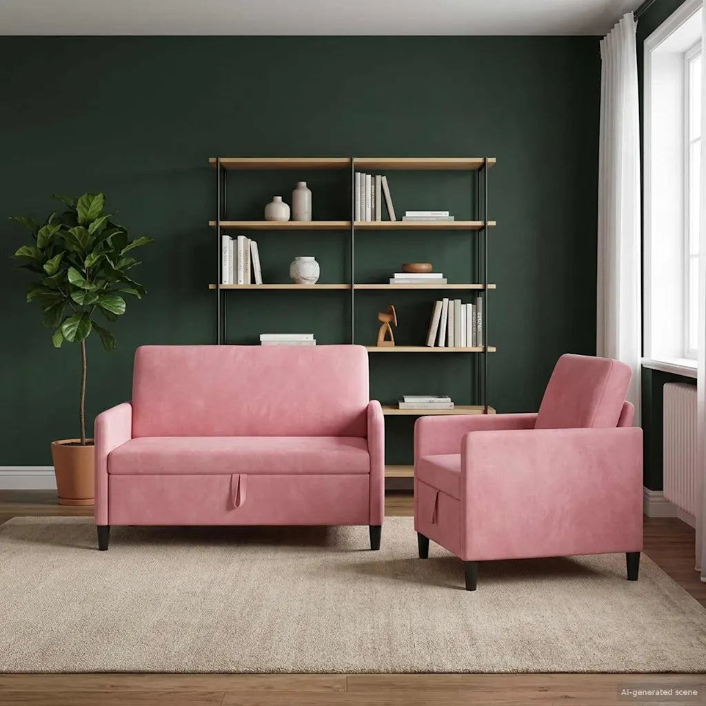 Set di Divani con Storage 2 pz Rosa Poliestere 3429166